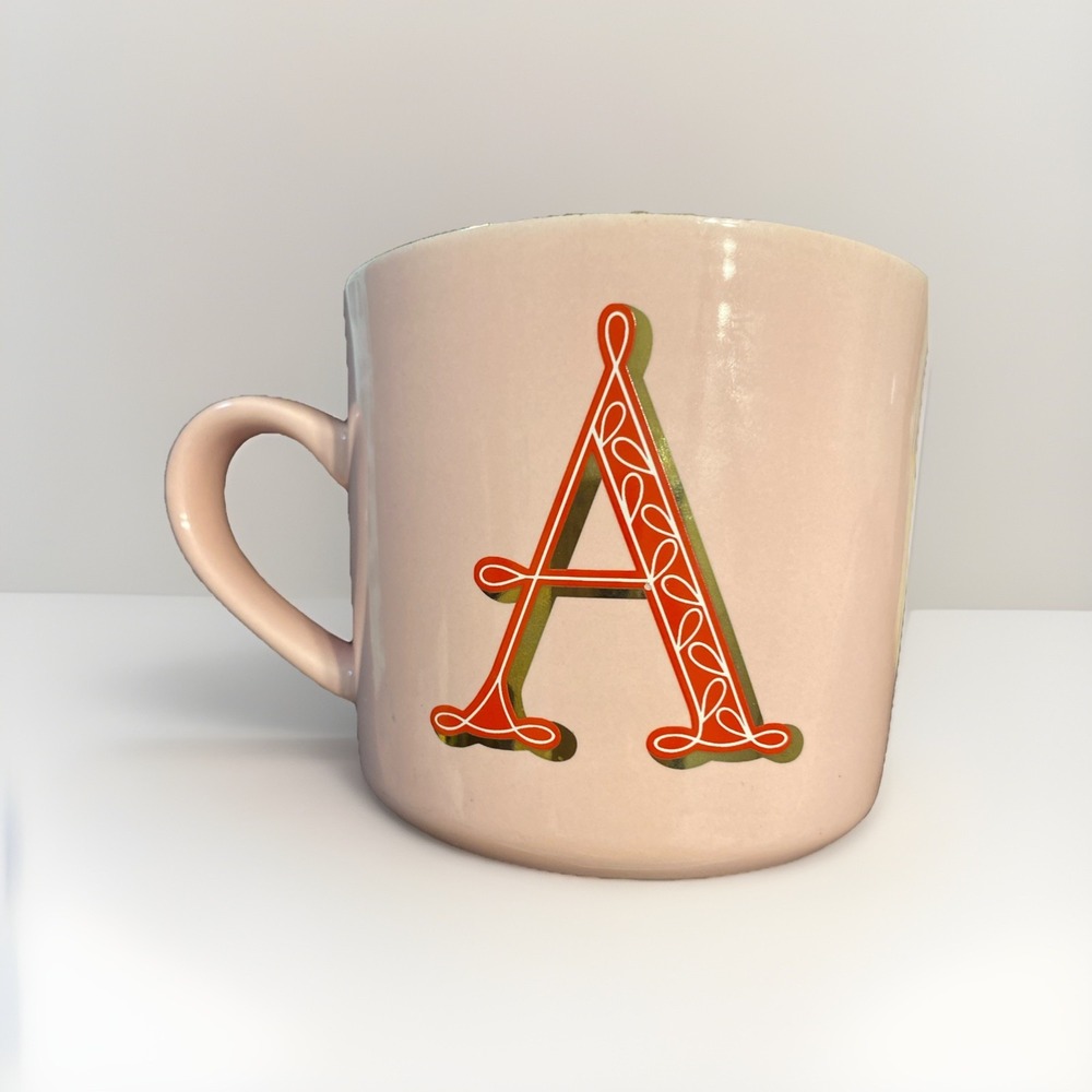 OPALHOUSE Stoneware Pink  MUG   LETTER "A"‎  Gold Trim